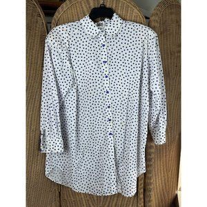 bill blass vintage button down with open back ties large white with blue polka